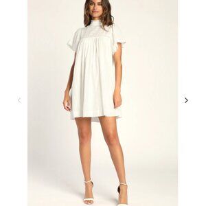Lulu's Romance to Remember White Ruffled Mock Neck Babydoll Mini Dress